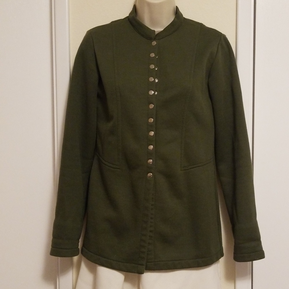 Dark Green Buttons Fitted Jacket